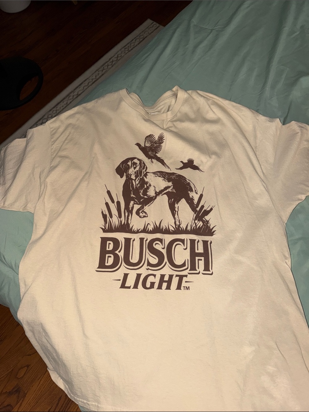 Busch Light Graphic Tee — Cream with Brown Print
